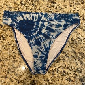 Anthropologie PQ Deep Soul High Waist Bikini Bottoms Womens Large Tie Dye Blue